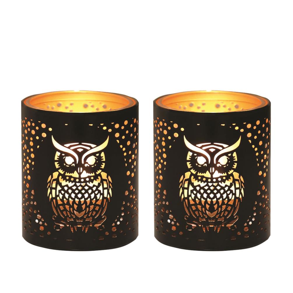 Aroma Black & Gold Owl 2 Tealight & Votive Holder Set £8.09
